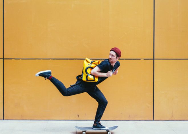 Boy practicing skate for game